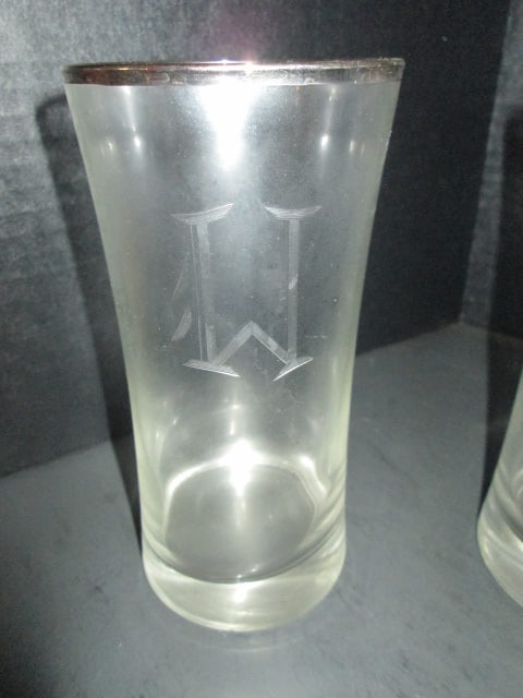 Silver Banded Tumbler and Pitcher Set with Cut "W" Monogram - 4