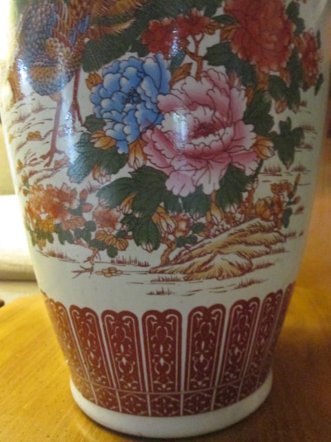 Ashley Belle Chinoiserie Peacock Motif Floor Vase - 2