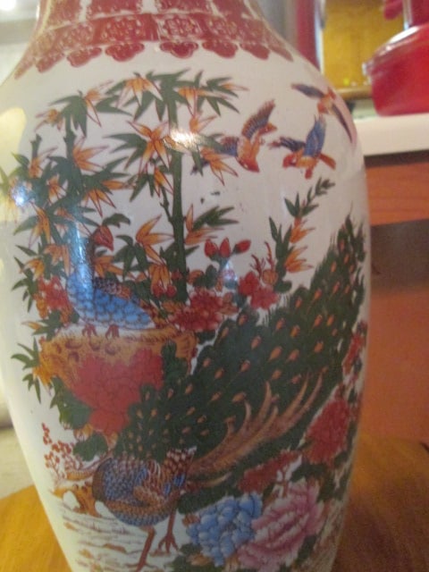 Ashley Belle Chinoiserie Peacock Motif Floor Vase - 3