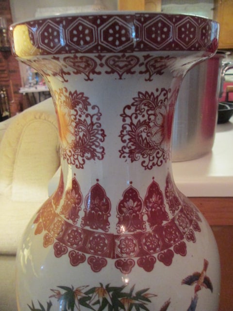 Ashley Belle Chinoiserie Peacock Motif Floor Vase - 4