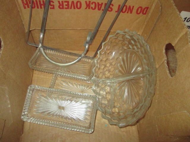 Midcentury American Pressed Glass Egg/Relish Plate, 5 Part Relish Tray, Cubist Pattern - 6