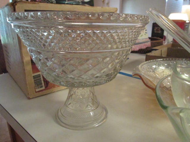 Anchor Hocking "Arlington" Punch Set in Original Box, Wexford Pattern Pedestal Bowl, - 7