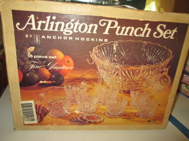 Anchor Hocking "Arlington" Punch Set in Original Box, Wexford Pattern Pedestal Bowl, - 8