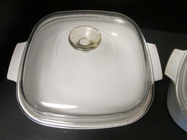 Corning Ware Blue Cornflower A-10-B Covered Baker and Plain White A-2-B - 2