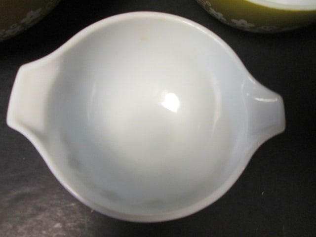 Midcentury Pyrex Green Spring Blossom(Crazy Daisy) 3 Piece Cinderella Nesting Bowl Set - 5