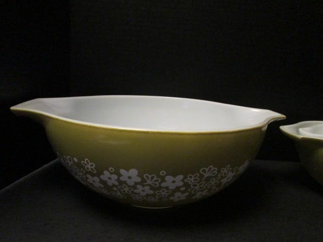 Midcentury Pyrex Green Spring Blossom(Crazy Daisy) 3 Piece Cinderella Nesting Bowl Set - 6
