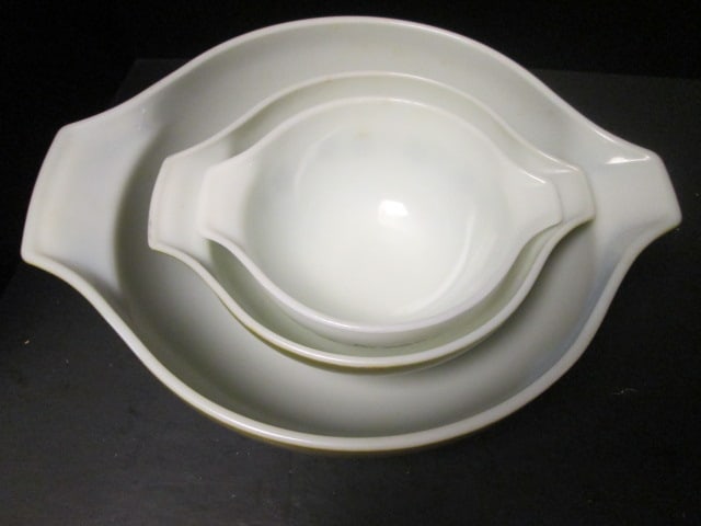 Midcentury Pyrex Green Spring Blossom(Crazy Daisy) 3 Piece Cinderella Nesting Bowl Set - 9