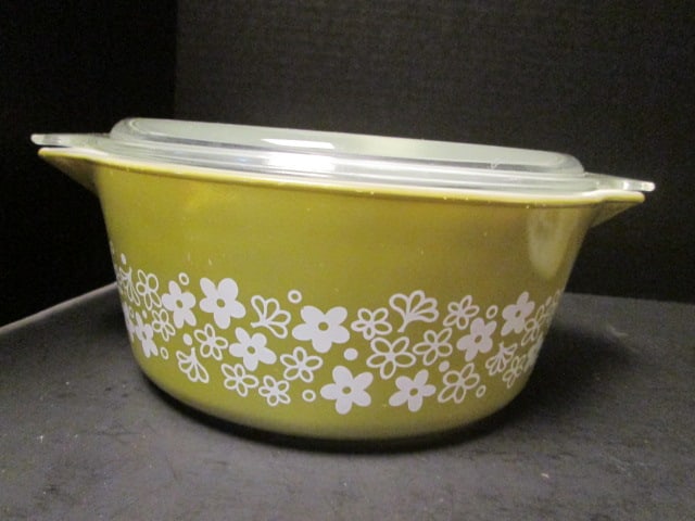 Midcentury Pyrex Green Spring Blossom(Crazy Daisy) 2 Piece Cinderella Casseroles - 6