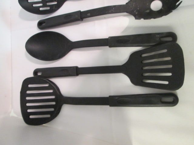 Black Ceramic Crock with 10 Piece Black Plastic Utensil Set - 2