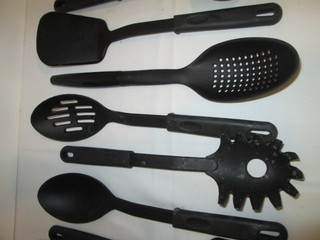 Black Ceramic Crock with 10 Piece Black Plastic Utensil Set - 3