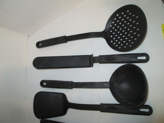 Black Ceramic Crock with 10 Piece Black Plastic Utensil Set - 4