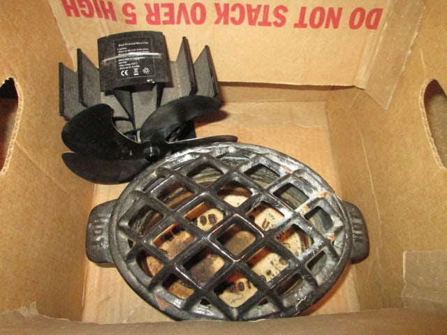 Enamel over Cast Wood Stove Steamer Pot and Heat Powered Stove Fan: Local Pickup Only