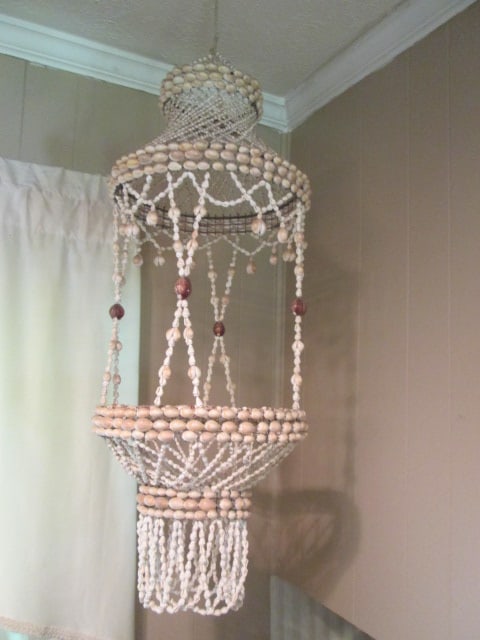 Midcentury Handcrafted Seashell Hanging Planter Basket: 11" dia, approx. 36" h, Local Pickup