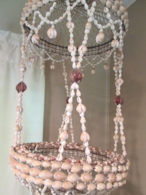 Midcentury Handcrafted Seashell Hanging Planter Basket - 3