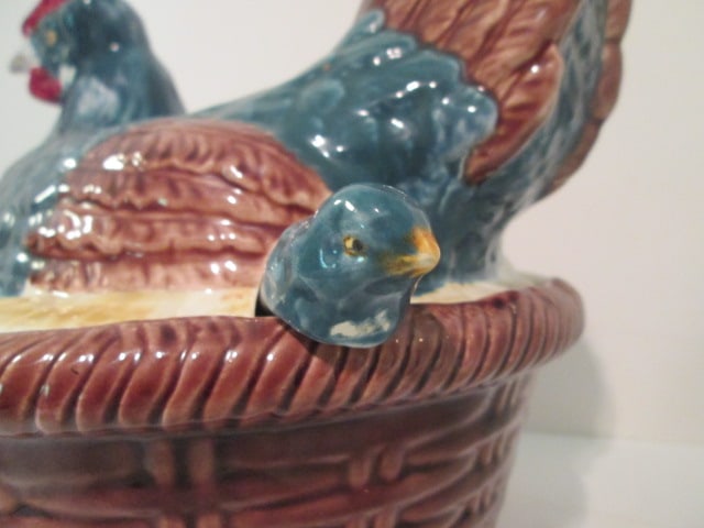 Portugal Pottery Hen on Nest Tureen with Chick/Egg Ladle - 2
