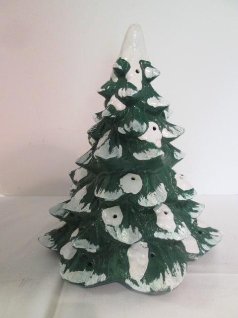 Union Sign Ltd. Nostalgic Ceramic Peg Christmas Tree: 13"h, snow cap boughs, does not have light base or pegs