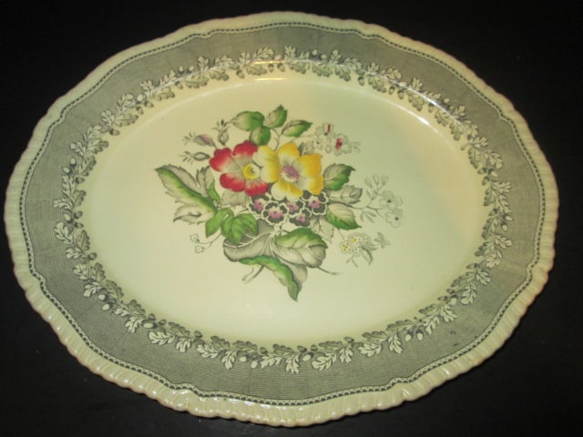 Vintage Devon-Ware by Ridgways Multicolor Floral Bouquet Transferware Earthenware Platter - 2