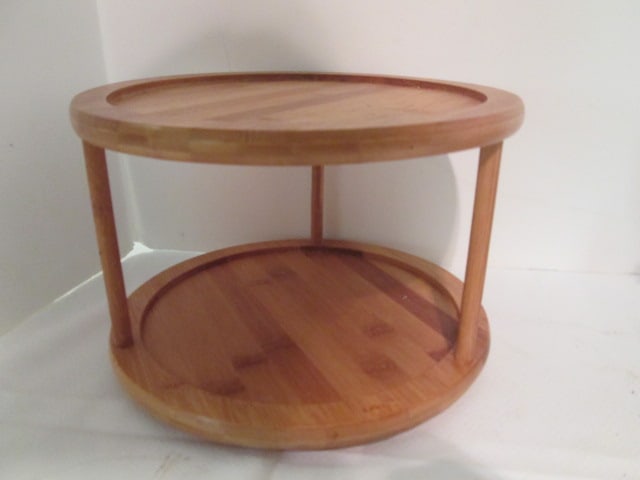 Wood Tiered Table Top Lazy Susan Organizer, Handpainted Cast Metal Rooster Napkin - 2