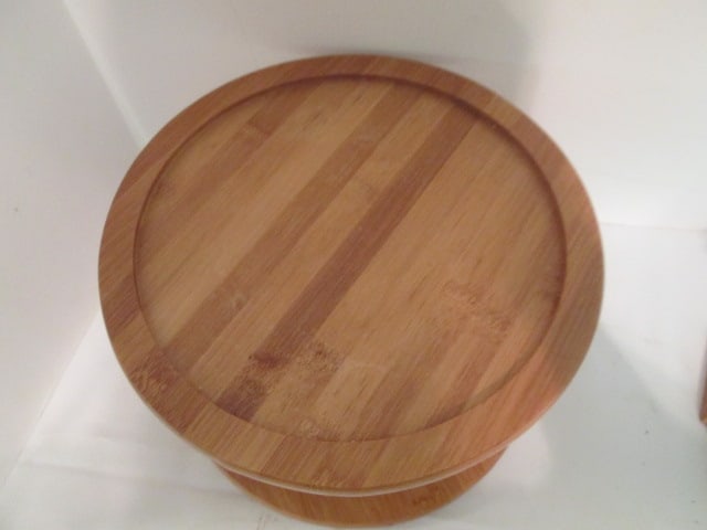 Wood Tiered Table Top Lazy Susan Organizer, Handpainted Cast Metal Rooster Napkin - 3