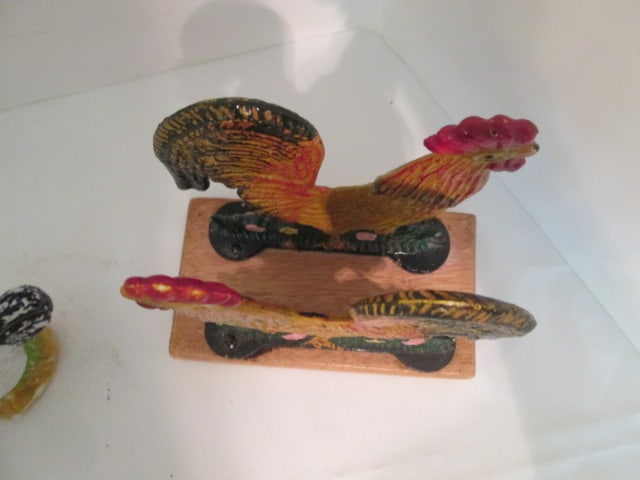Wood Tiered Table Top Lazy Susan Organizer, Handpainted Cast Metal Rooster Napkin - 8