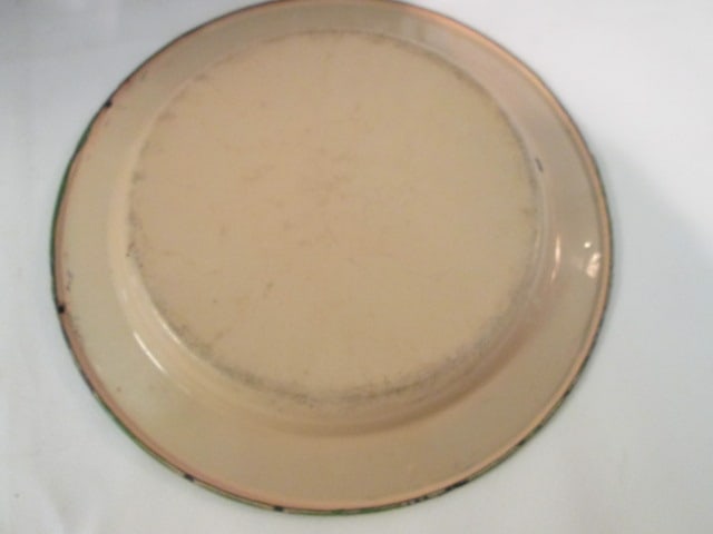 Vintage Salt Glaze Beehive Mixing Bowl, Brown Glazed Stoneware Pitcher and Enamel Plate - 3