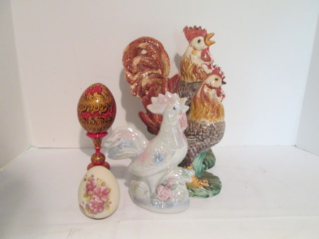 Two Betson's Handpainted Ceramic Roosters, Iridescent Ceramic Rooster, (1 of 8)
