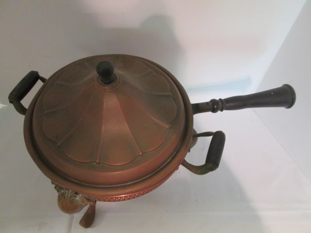 Antique Copper Chaffing Dish with Wood Handles - 2