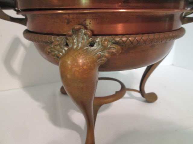 Antique Copper Chaffing Dish with Wood Handles - 3