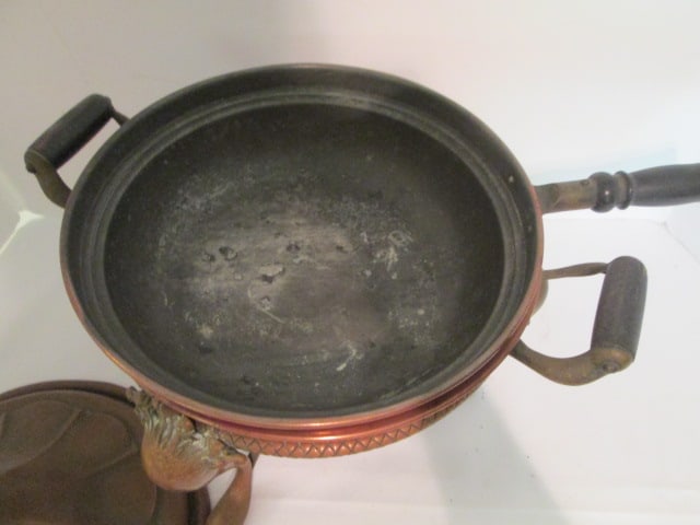 Antique Copper Chaffing Dish with Wood Handles - 4