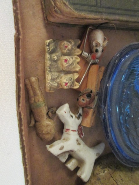 Antique Oddities-Pottery Piggy Bank, Miniature Glass Hens on Nest, Amber Barrel - 3