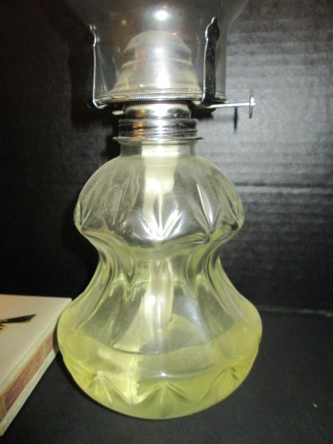 Old Metal Oil Lamp Vessel, Cobalt Blue Glass Oil Lamp, Clear Glass Oil Lamp and - 2
