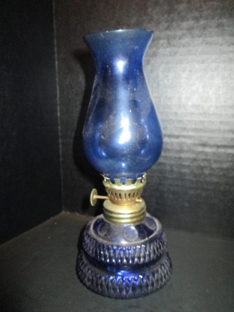 Old Metal Oil Lamp Vessel, Cobalt Blue Glass Oil Lamp, Clear Glass Oil Lamp and - 8