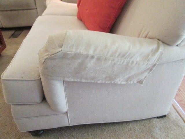 Ethan Allen Upholstered Sofa with Three Accent Throw Pillows - 3