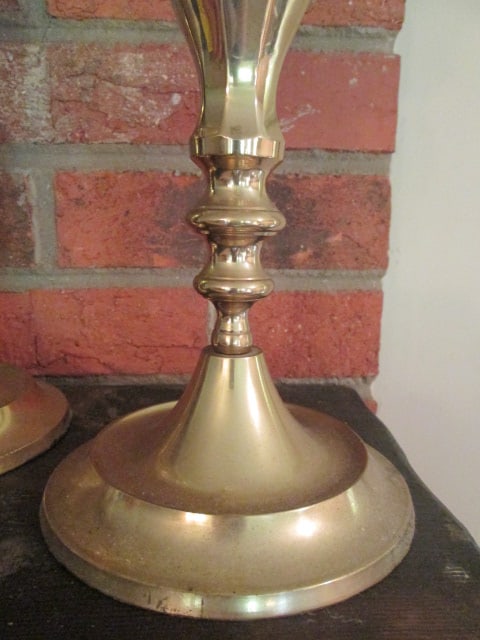 Pair of Lacquered Brass Candle Holders with Hurricane Shades - 2