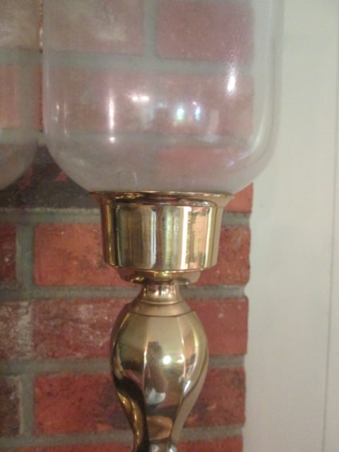 Pair of Lacquered Brass Candle Holders with Hurricane Shades - 3