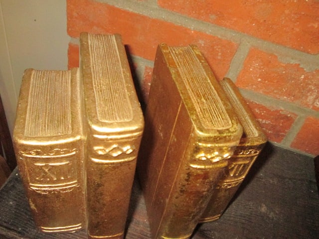 Pair of Gold Gilt "Stacked Book" Bookends - 2