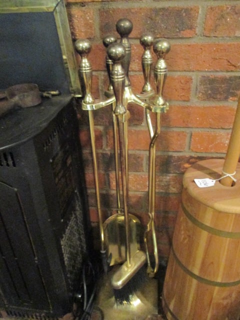 Brass 5 Piece Fireplace Set with Stand: Local Pickup Only
