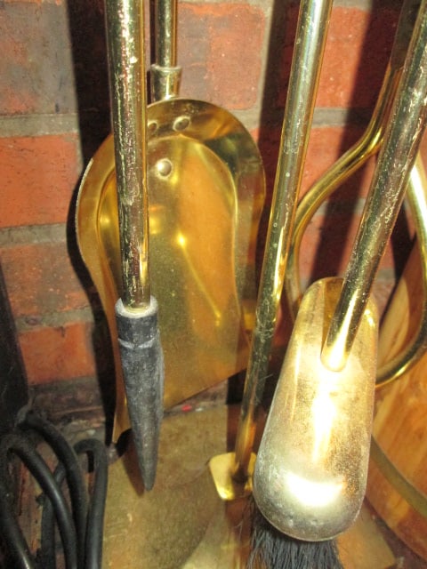 Brass 5 Piece Fireplace Set with Stand - 3