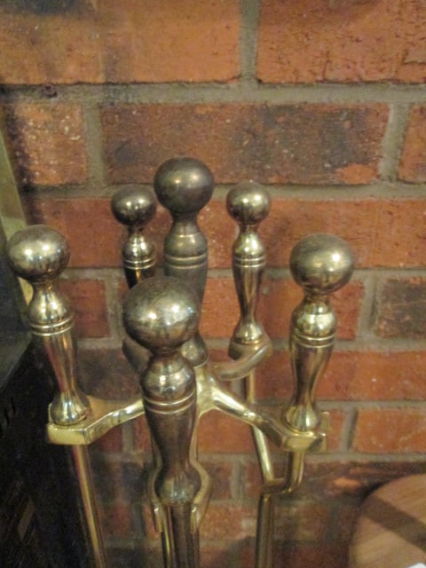 Brass 5 Piece Fireplace Set with Stand - 4