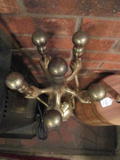 Brass 5 Piece Fireplace Set with Stand - 5