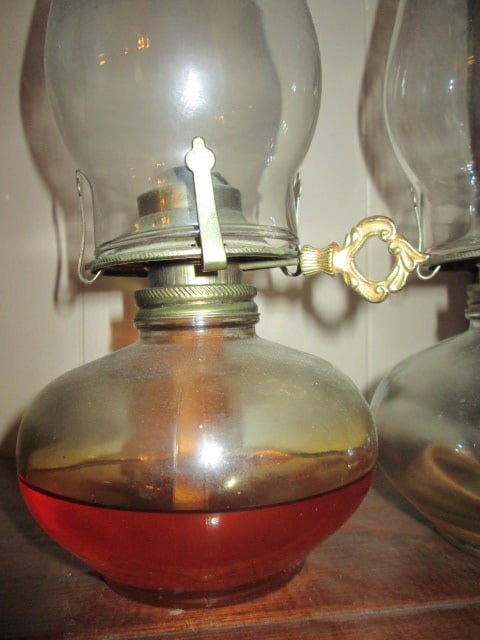 Pair of Clear Glass Oil Lamps - 2