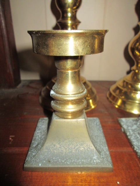 Pair of Brass Pillar Candle Holders and Pair of Votive/Candlestick Holders - 2