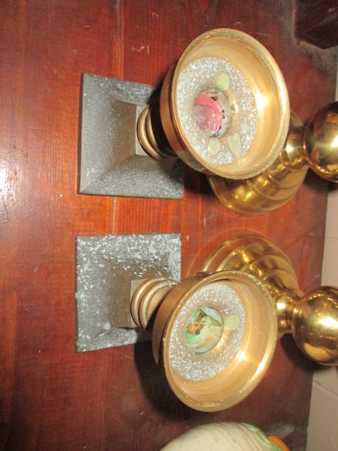 Pair of Brass Pillar Candle Holders and Pair of Votive/Candlestick Holders - 3