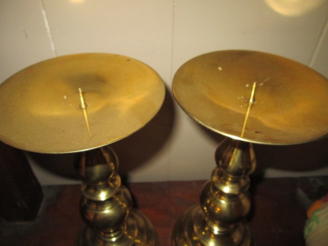 Pair of Brass Pillar Candle Holders and Pair of Votive/Candlestick Holders - 5