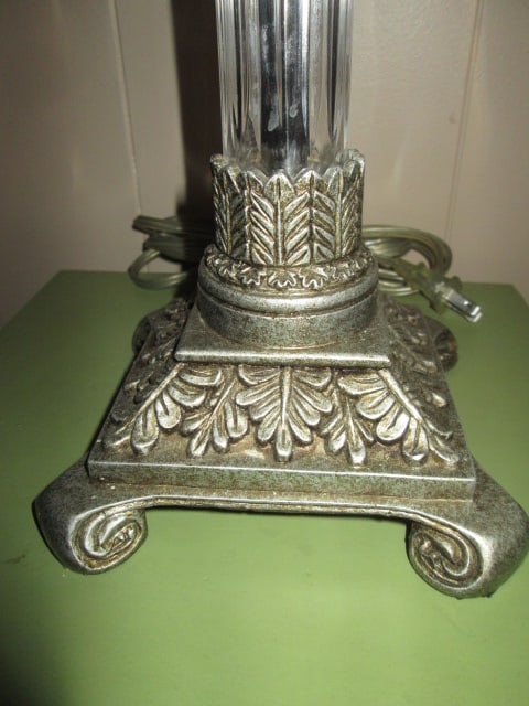 Sculpted Antiqued Silver and Glass Post Buffet Lamp - 2