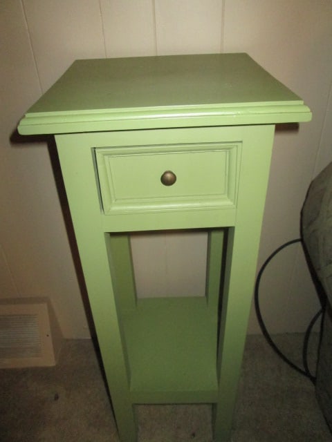 Painted Green Rustic Style Accent Table with Drawer: 11 3/4" x 12" x 30", Local Pickup Only