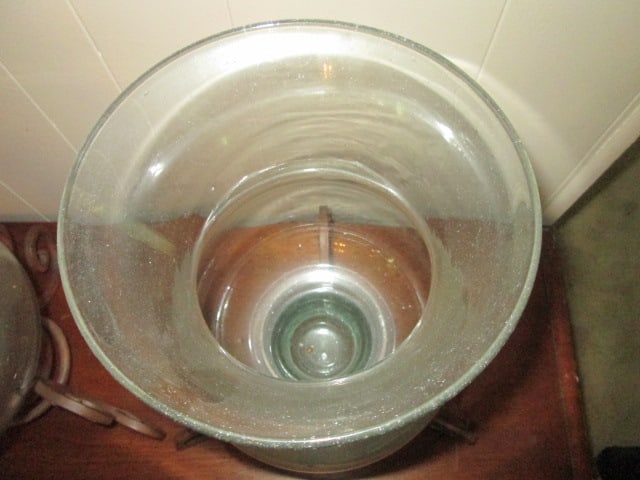 Pair of Wrought Iron Pillar Candle Holders with Hand Blown Glass Hurricane Shades - 4