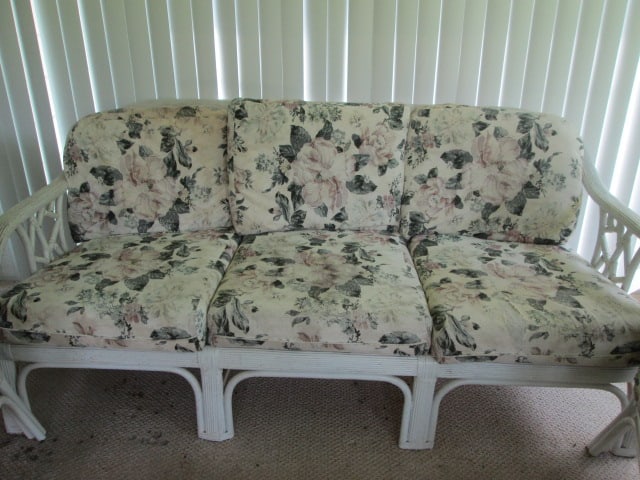 3 Piece Painted White Rattan Sofa and Arm Chair Set - 5