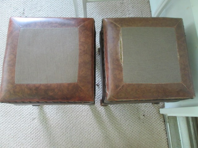 Pair of Faux Leather Seat Stools with Nail Heads - 2