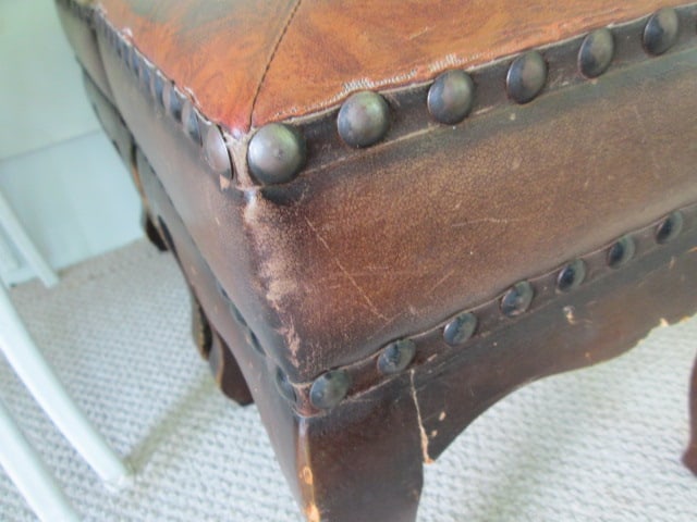 Pair of Faux Leather Seat Stools with Nail Heads - 3